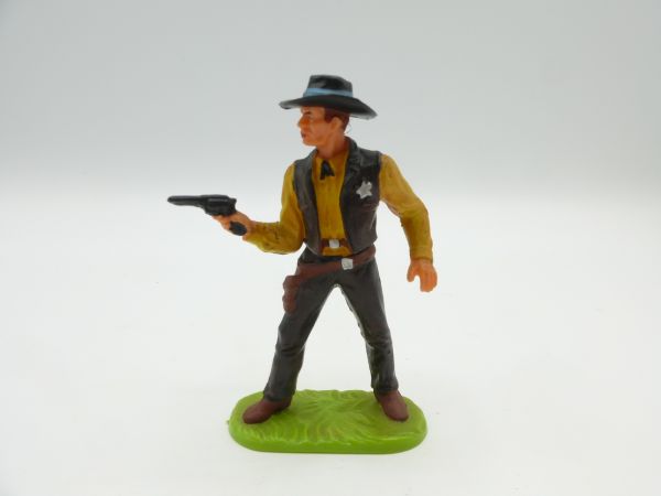 Elastolin 7 cm Sheriff with pistol, No. 6985, mustard yellow shirt