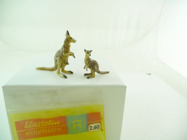 Elastolin soft plastic Kangaroo + young - orig. packing with original price label, shop-discovery