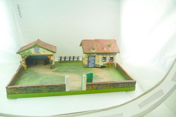Elastolin Masse Bauernhof mit Wohnhaus + Stallungen auf Grundplatte