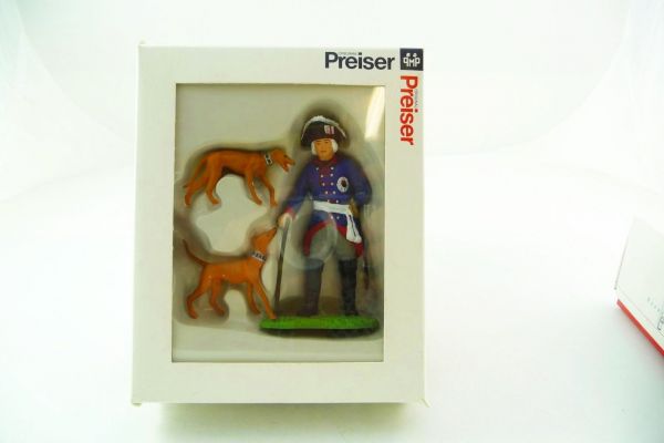 Preiser Frederick the Great with 2 greyhounds, No. 9101 - orig. packing, brand new