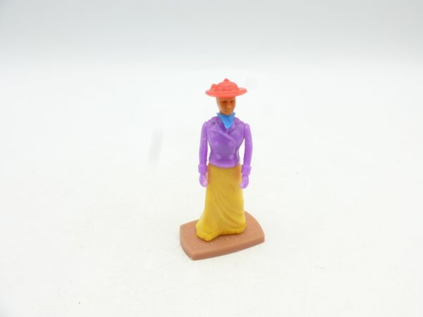 Plasty Dame / Bürgerin stehend, leuchtend pinker Hut