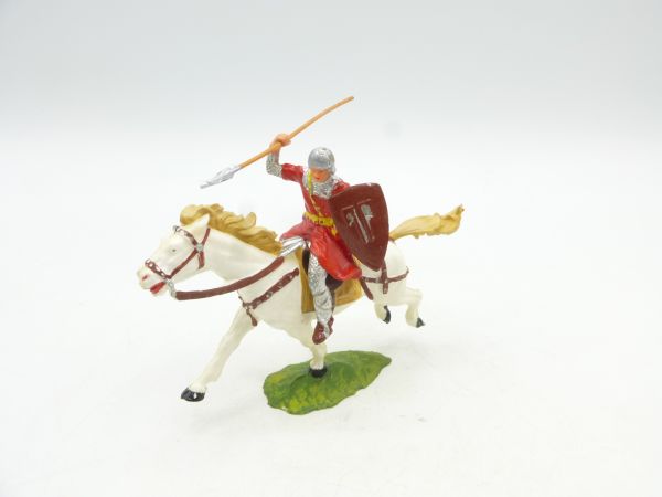 Elastolin 4 cm Norman with spear on horseback, No. 8853, red