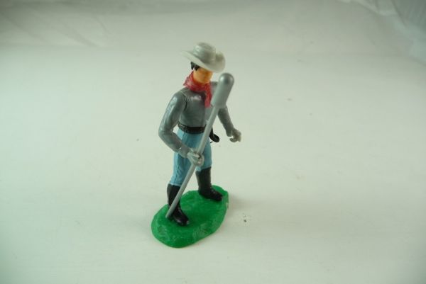 Elastolin Confederate Army soldier standing, officer with cannon tamper