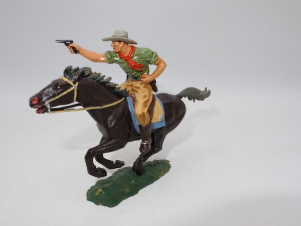 Elastolin 7 cm Cowboy on horseback with pistol, No. 6992a - original figure
