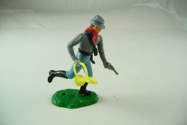 Elastolin Confederate Army soldier running, soldier with trumpet and pistol
