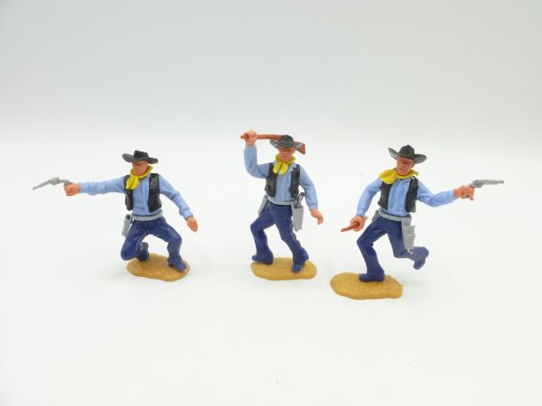 Timpo Toys 3 Cowboys 2nd version - with the rare dark blue legs
