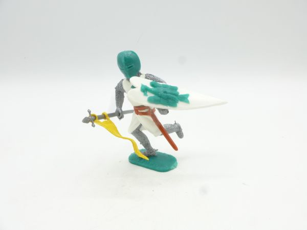 Timpo Toys Medieval knight, white/green running with flag