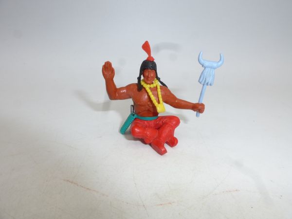 Timpo Toys Indianer sitzend mit Stammeszeichen (blau)