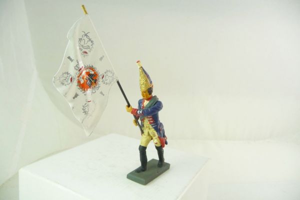 Lineol Prussians; soldier with flag made of metal (reproduction) - great condition