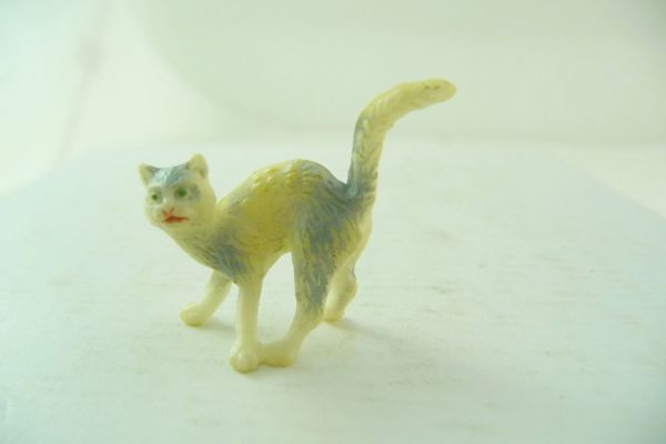 Elastolin Katze mit Buckel, Nr. 3844, weiß/grau - frühe Figur