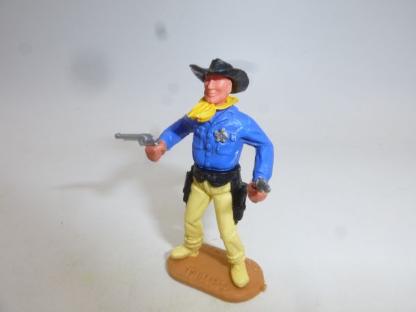 Timpo Toys Sheriff stehend mit 2 Pistolen, mittelblau