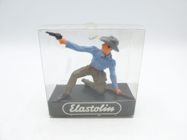 Elastolin 7 cm Cowboy 2nd version kneeling with gun, J-figure, No. 6913