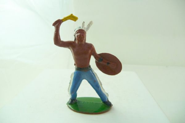 Reisler Indianer stehend mit Schild + Keule - frühe Figur, Hartplastik