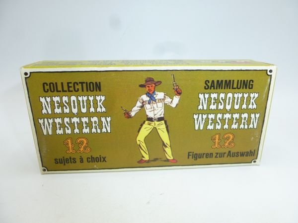 Timpo Toys Seltene Nesquik Box mit Cowboy mit 2 Pistolen