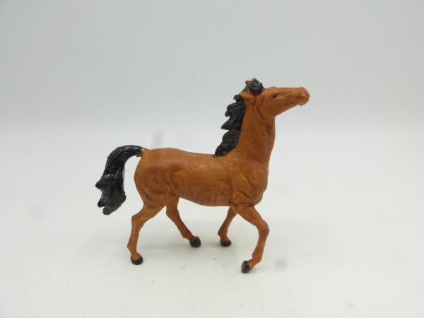Elastolin soft plastic Horse trotting, medium brown (black mane + tail)