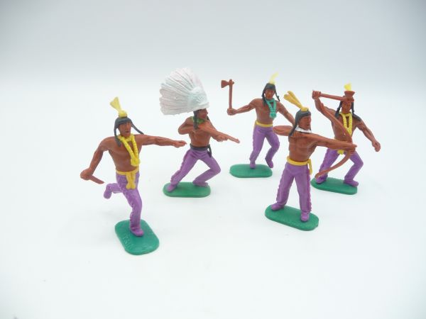 Timpo Toys 5 Indianer mit seltenen unterschiedlichen Unterkörpern in lila