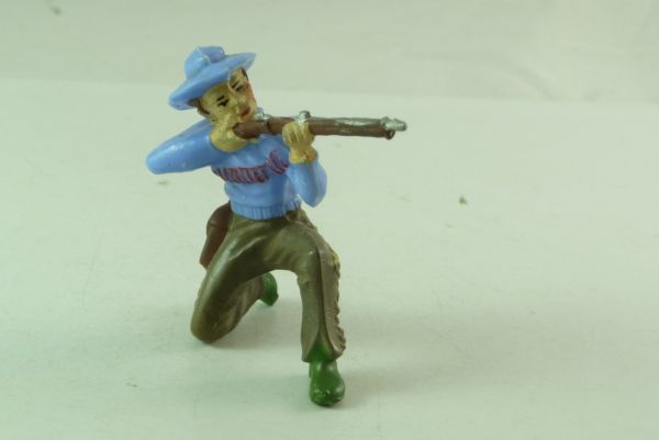 Elastolin 7 cm Cowboy kneeling with rifle and hat, No. 6916, 1st version, J-series