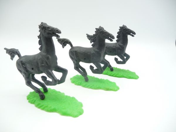 Elastolin 5,4 cm 2 black horses, short galloping - rare