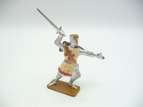 Starlux Kreuzritter mit Umhang, mit Schwert ausholend - frühe Figur, 1. Version