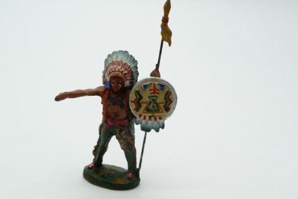 Elastolin Indian chief standing with shield, pre-war - good condition