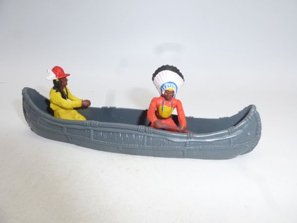 Britains Swoppets Indian canoe with 2 paddlers (grey) - figures without pin
