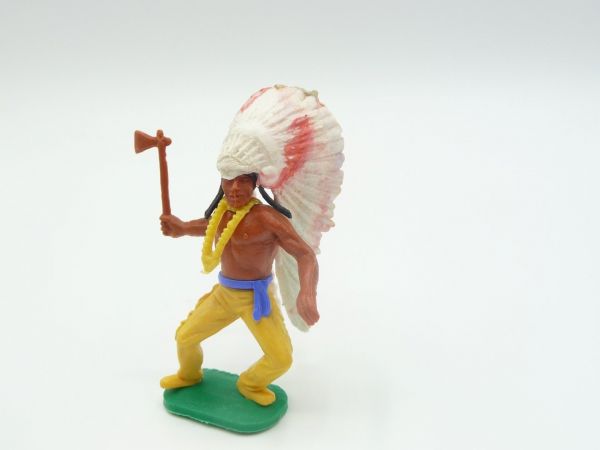 Timpo Toys Indianer 2. Version stehend, Häuptling mit langem Federschmuck