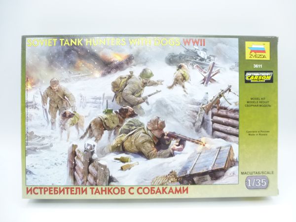 Zvezda 1:35 Tank Hunters with Dogs WW II, No. 3611 - orig. packaging, on cast
