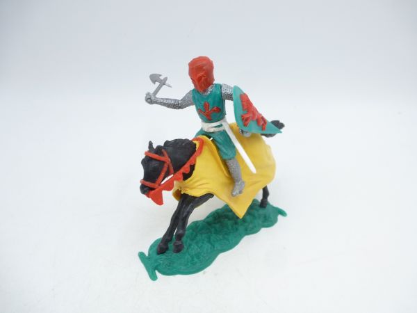Timpo Toys Medieval knight on horseback with battle axe, green/red