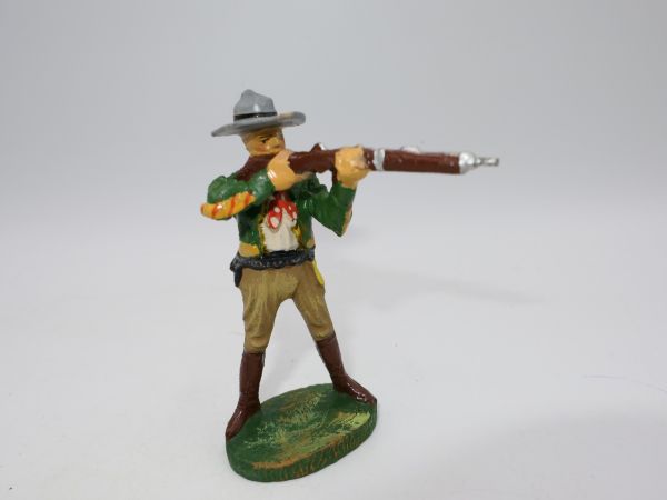Elastolin (compound) Cowboy standing shooting, green jacket - brand new